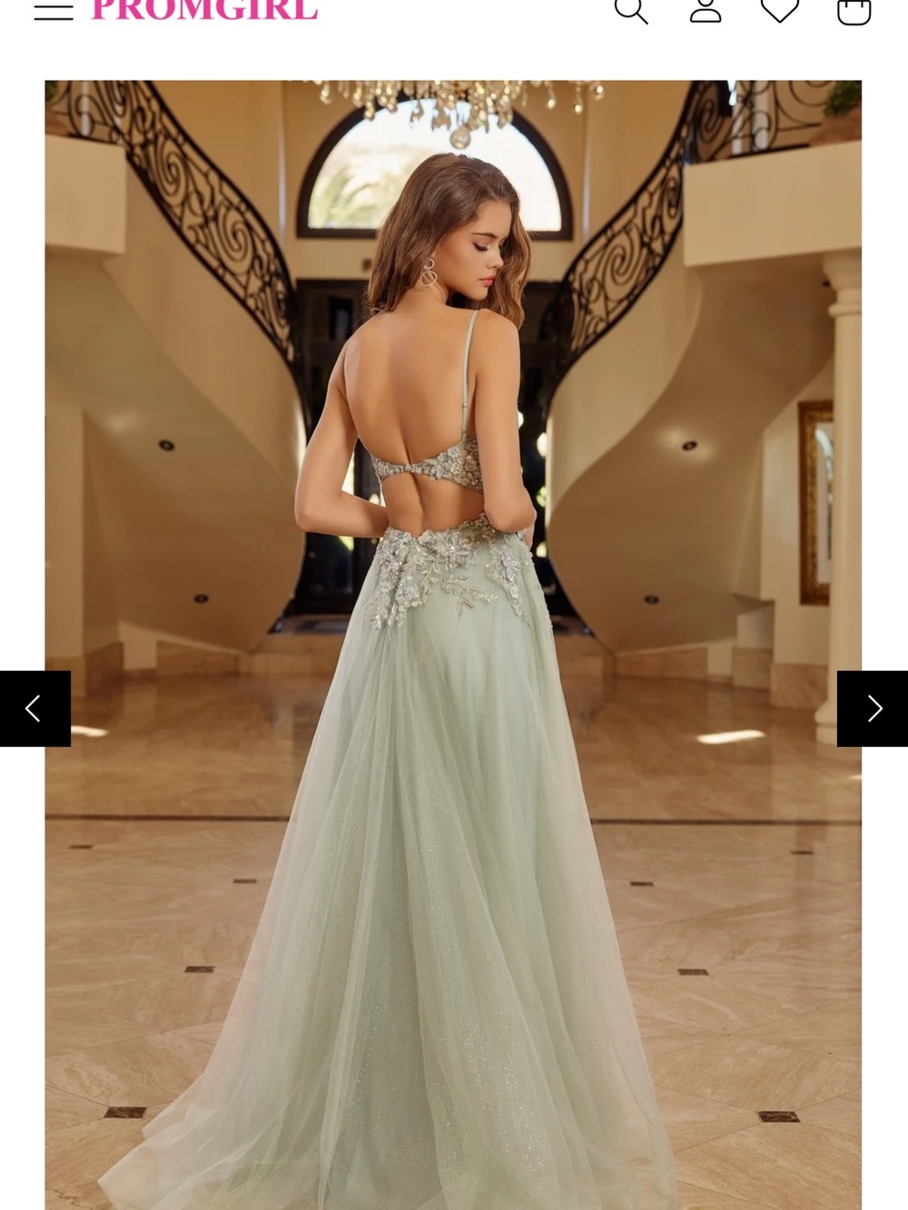 PromGirl sage Beaded Open-Back Gown with Tulle Skirt